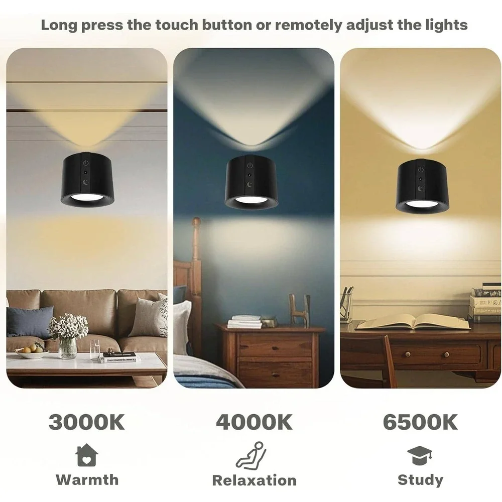 Set‎ of 2 LED Wall Lights SK-BD80A Black 1200mAh Rechargeable Double Sided Wire